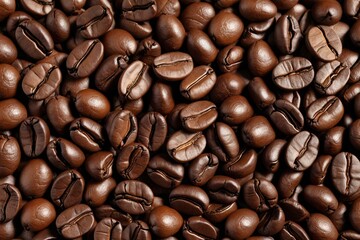 Obraz premium a close up of a pile of coffee beans with a brown background