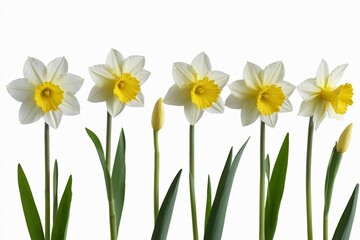 there are many white and yellow flowers in a row