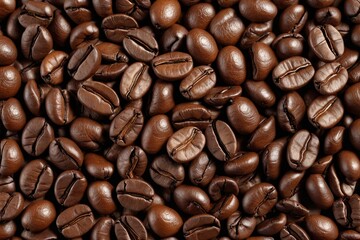 Fototapeta premium a close up of a pile of coffee beans with a brown background