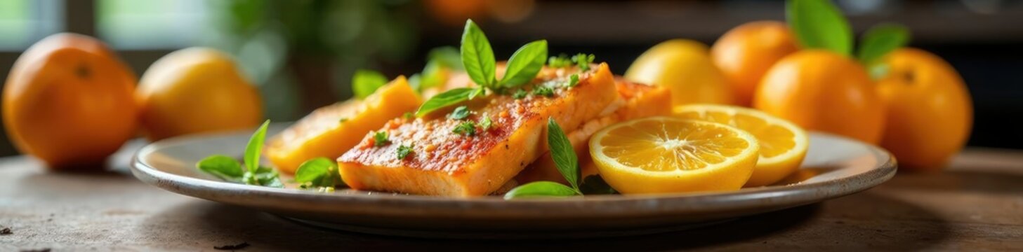 Comida para presentar en una mesa con naranjas y manzanas, condimentos, frutas,