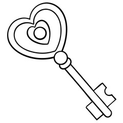 Key and Heart Symbol Vector Line Art