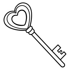 Key and Heart Symbol Vector Line Art