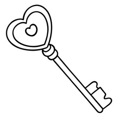 Key and Heart Symbol Vector Line Art