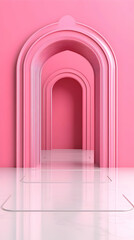 Pink arches, empty stage, backdrop, product display