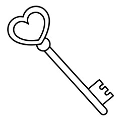 Key and Heart Symbol Vector Line Art