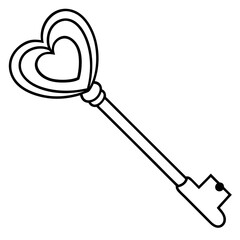 Key and Heart Symbol Vector Line Art