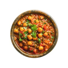 A vibrant and appetizing overhead shot of a bowl of chickpea curry.