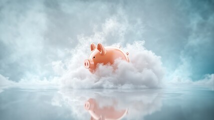 Floating piggy bank on digital cloud, symbolizing savings and investments, representing future-proof finance solutions