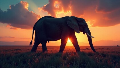 Naklejka premium Massive Elephant Silhouette , silhouette, vast landscape, elephant