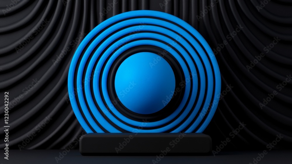 Poster abstract blue sphere with concentric circles: a captivating abstract image of a blue sphere nestled 