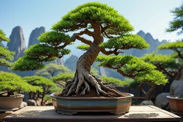 Fototapeta premium there is a bonsai tree in a pot on a table