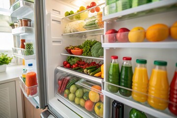 Colorful Organized Refrigerator Fresh Produce Drinks Tilt-Shift Photo