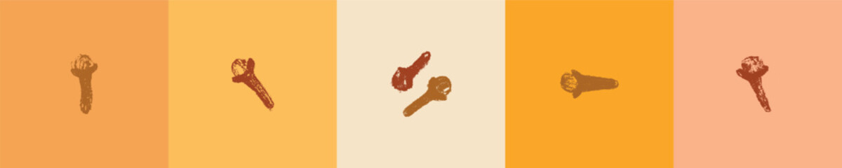 Carnation pencil drawings in vector. Clove spice silhouettes. Hand-drawn illustrations of carnation for label, packaging, banner, poster, cover design.