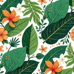 Nature-Inspired Seamless Pattern , organic design, flowers, leaves