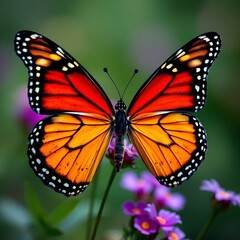 Fototapeta premium Close-up of a vibrant butterfly perched on flowers, showcasing nature's beauty