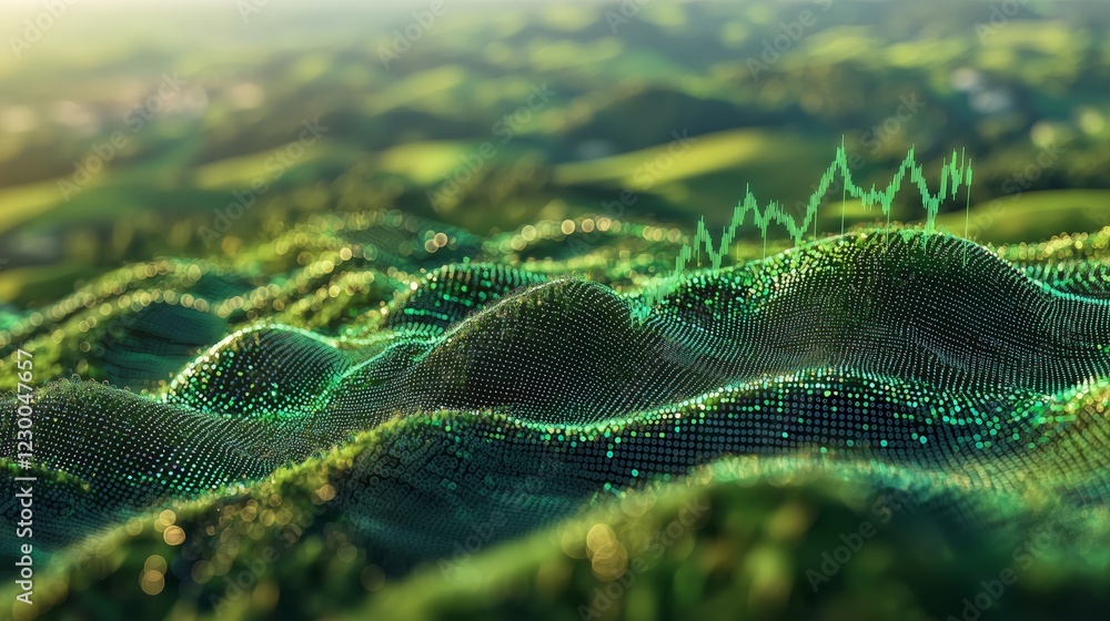 Poster abstract green landscape with data visualization elements