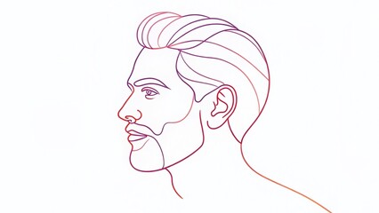 Continuous Line Drawing, Male Profile, Head Sketch, Single Line Art, Minimalist Portrait Illustration