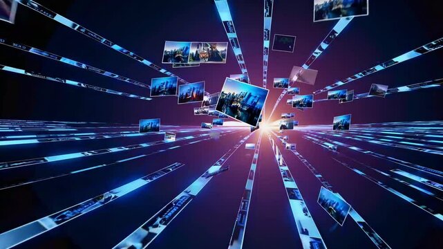 360-degree IMAX footage in which the environment is pixelated, transforming it into a glitching timeline with simultaneous past, present, and future edits.