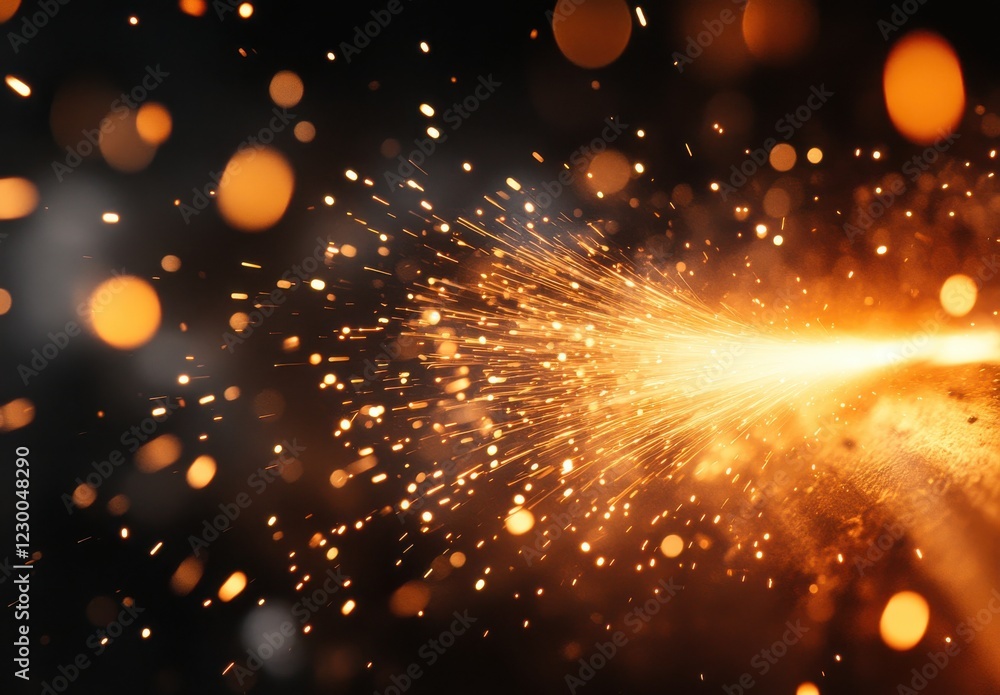 Poster bright orange sparks and glowing particles in motion against a dark background creating an abstract 