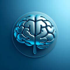 AI brain symbol in glossy style on a blue background for technology concept
