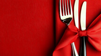 Elegant red place setting, romantic dinner,  copy space, holiday celebration