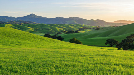 Obraz premium Picturesque Landscape of Rolling Hills with Gentle Slopes and Clear Blue Skies