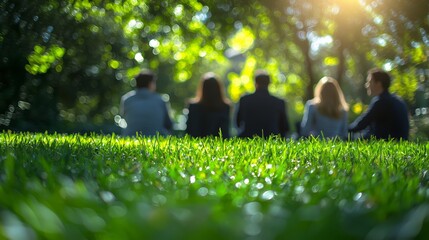 Group of Business People Enjoying Nature in Bright Sunny Park