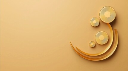 The image showcases decorative circular elements in gold against a warm beige background, creating a modern and elegant design.