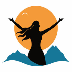 Silhouette of a girl standing with her hands raised