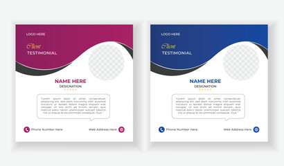 Customer feedback testimonial social media post template layout client testimonial design.
