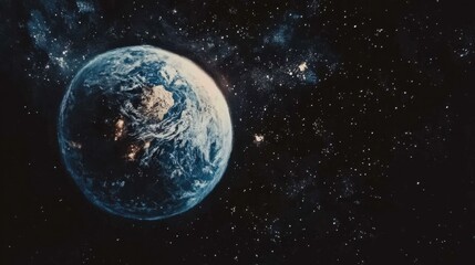 Obraz premium An astronaut's perspective of Earth from space, showcasing its blue water-filled surface, dark space in the background