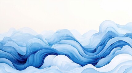 Fototapeta premium Azure Flow Motion, vibrant deep blue waves merging with a limitless horizon, hand-painted watercolor artwork ideal for summer-themed décor and stationery projects