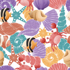 Adorable and fun ocean life seamless pattern