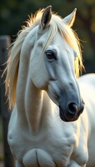 Obraz premium Regal White Stallion with Shimmering Coat, shimmer, horse, light