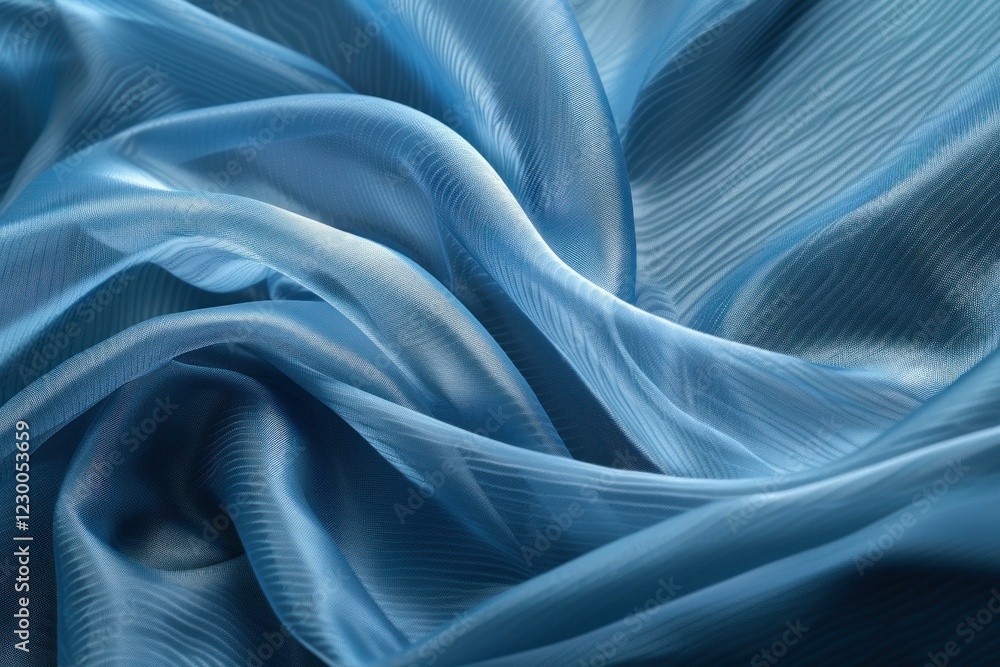 Aufkleber blue transparent fabric with a geometric pattern is flowing in soft waves