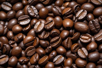 Fototapeta premium a close up of a pile of coffee beans with a few brown ones