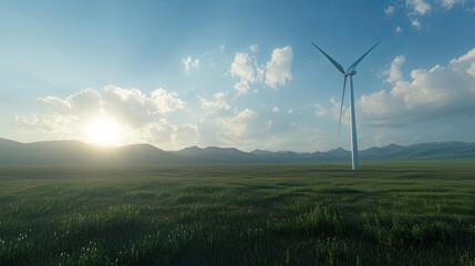 A modern wind turbine standing tall in a vast open field picture