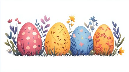 Vibrant Easter Eggs Surrounded by Whimsical Spring Flowers