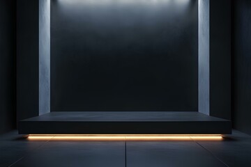 Obraz premium Stone black podium with backlight, warm diffused light