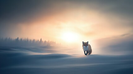 Fox navigating snowy tundra, showcasing resilience and survival amidst the harsh wilderness, wildlife safari adventure unfolds.
