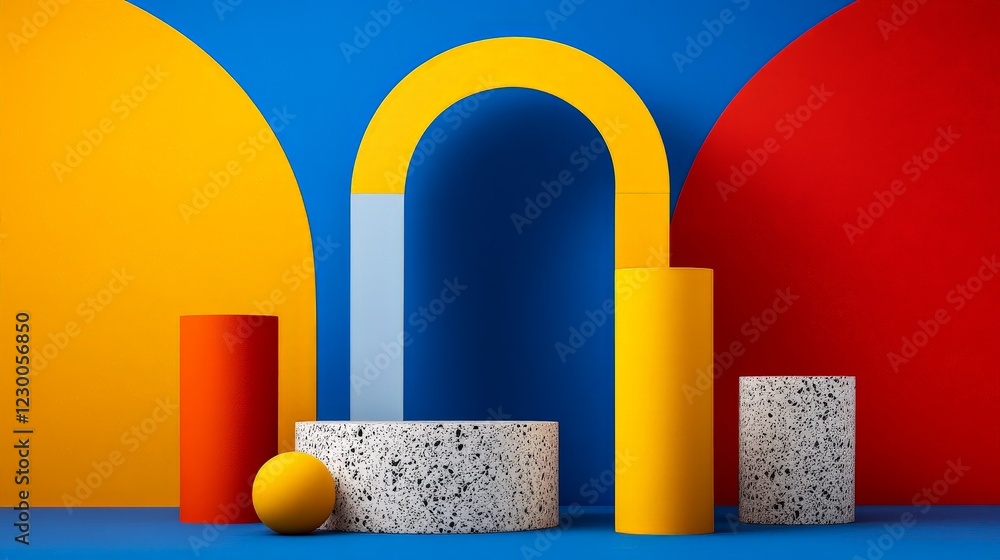 Poster vibrant abstract product display: a bold and colorful abstract composition featuring geometric shape
