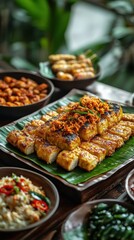 Delicious Grilled Tofu Spicy Sauce Malaysian Cuisine Food Buffet Hari Raya Feast