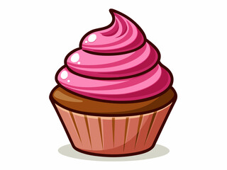 chocolate cupcake with pink frosting swirl isolated on white background. Delicious Chocolate Cupcake with Pink Frosting - Perfect for Food-Themed Designs .