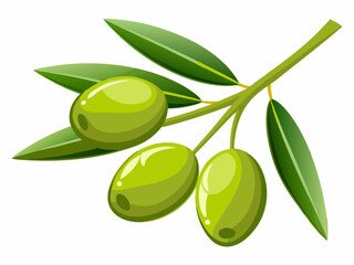 Green olives with leaves on a branch isolated on white background. Fresh Green Olives with Leaves on a Branch - Perfect for Food and Nature-Themed Designs.