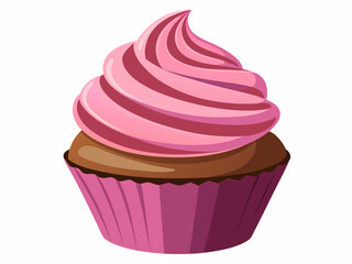 chocolate cupcake with pink frosting swirl isolated on white background. Delicious Chocolate Cupcake with Pink Frosting - Perfect for Food-Themed Designs .