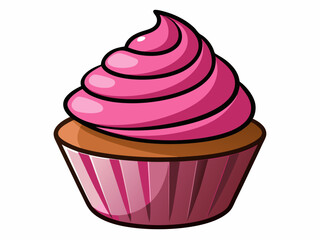 chocolate cupcake with pink frosting swirl isolated on white background. Delicious Chocolate Cupcake with Pink Frosting - Perfect for Food-Themed Designs .