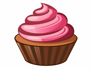 chocolate cupcake with pink frosting swirl isolated on white background. Delicious Chocolate Cupcake with Pink Frosting - Perfect for Food-Themed Designs .