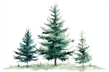Fototapeta premium Whimsical watercolor christmas tree scene with woodland elements on a clean white background for festive decor and holiday designs