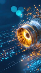 Futuristic Engine Technology with Digital Interface Design Showcasing Innovation in Aerospace and Engineering, Featuring Bright Lighting and Dynamic Elements
