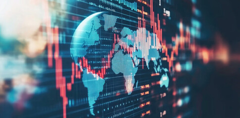 Obraz premium Vintage World Map with Grunge Texture and Global Data Overlay